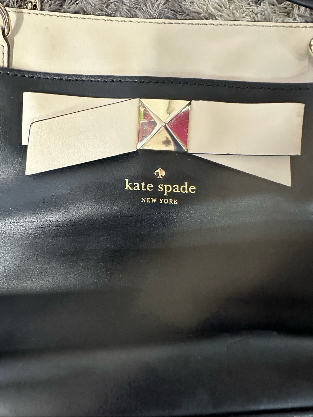 kate spade Black Satchel with Cream Bow and Gold Logo